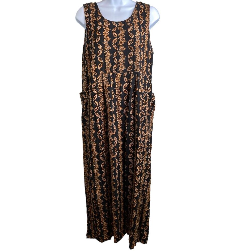 Vintage Putumayo 80’s Floral Maxi Dress Size M Boho Cottagecore Pockets Festival